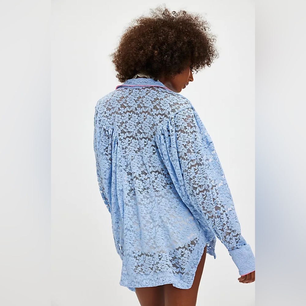 ▪️Free People Intimately Free All Day Floral Lace House Shirt Pink  M - Picture 4 of 16